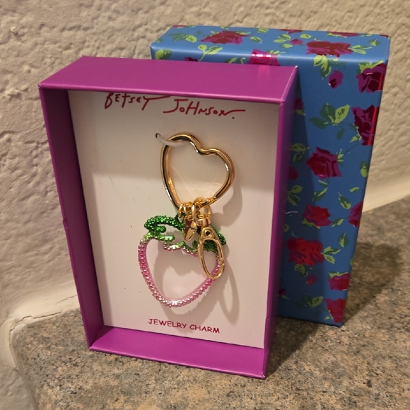 Betsey Johnson Accessories - Betsey Johnson Gold Heart Keychain with Pink and Green Accents New